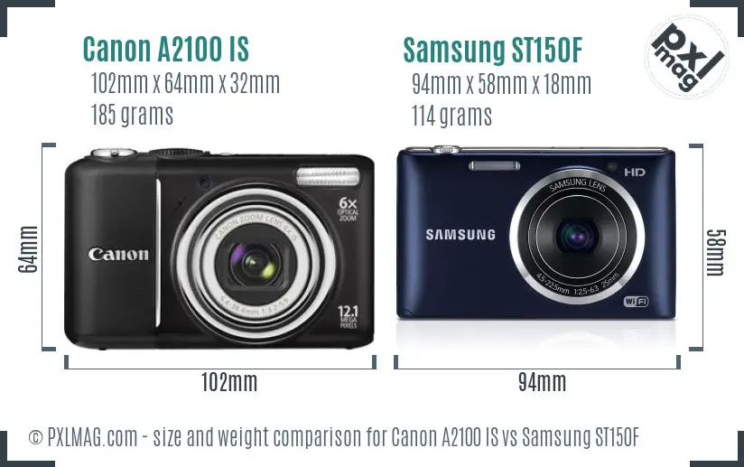 Canon A2100 IS vs Samsung ST150F size comparison
