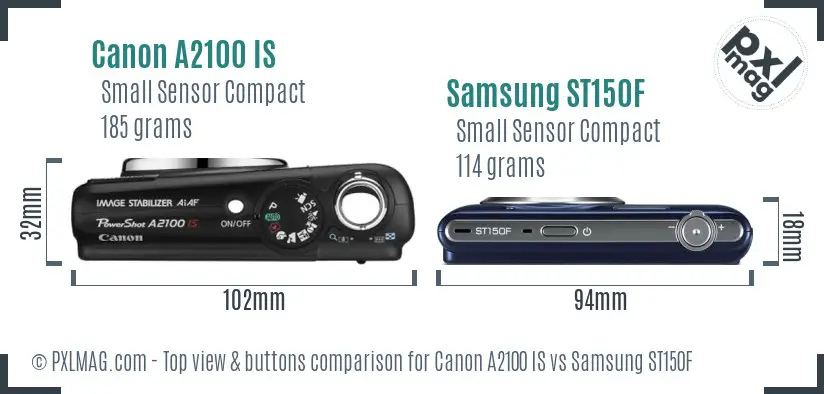 Canon A2100 IS vs Samsung ST150F top view buttons comparison