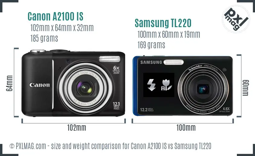 Canon A2100 IS vs Samsung TL220 size comparison Canon A2100 IS vs Samsung TL220 size comparison