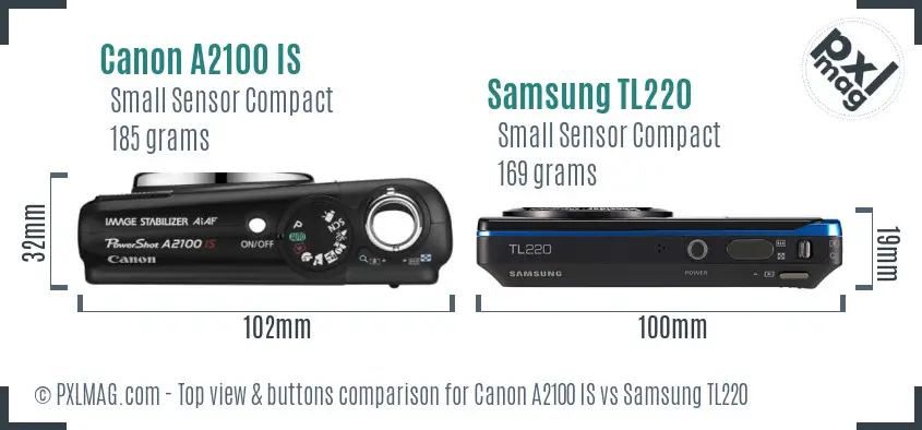 Canon A2100 IS vs Samsung TL220 top view buttons comparison Canon A2100 IS vs Samsung TL220 top view buttons comparison