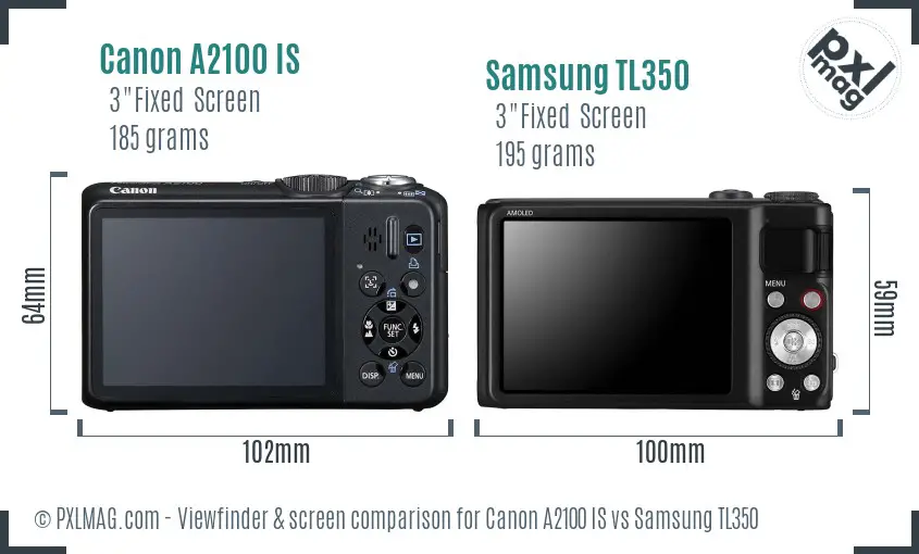 Canon A2100 IS vs Samsung TL350 Screen and Viewfinder comparison