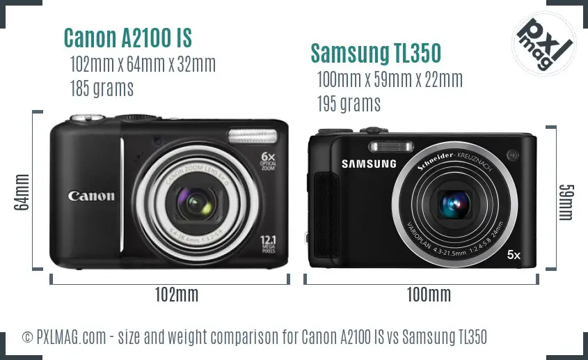 Canon A2100 IS vs Samsung TL350 size comparison Canon A2100 IS vs Samsung TL350 size comparison