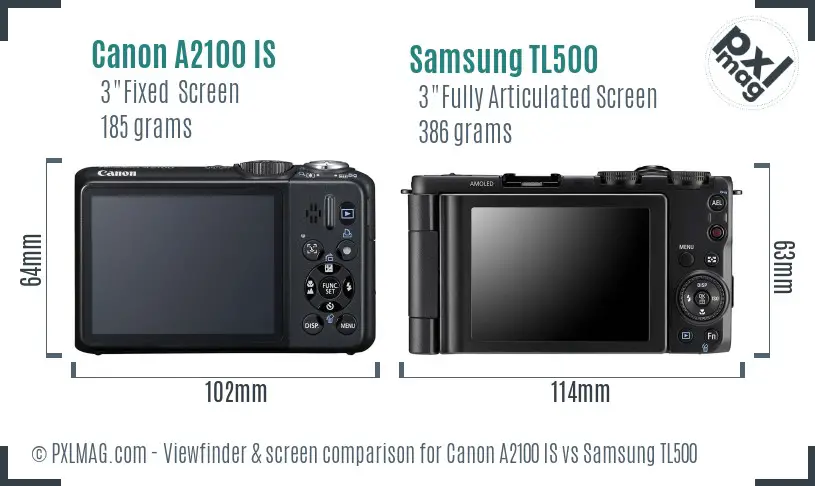 Canon A2100 IS vs Samsung TL500 Screen and Viewfinder comparison