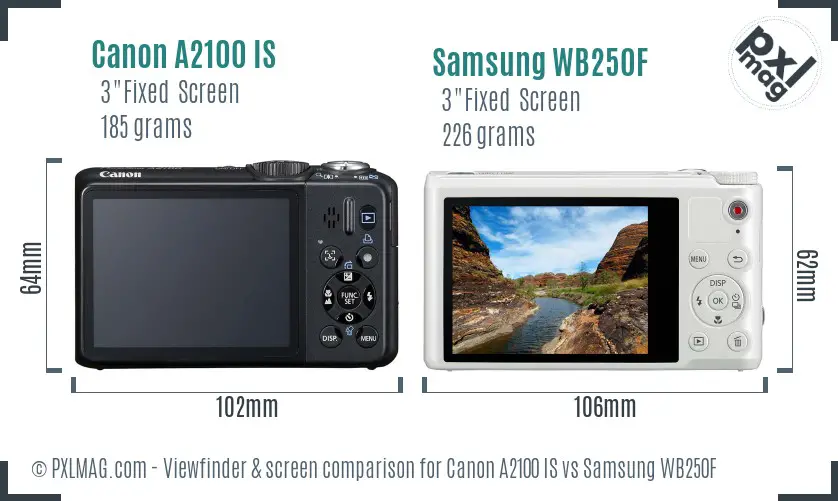 Canon A2100 IS vs Samsung WB250F Screen and Viewfinder comparison Canon A2100 IS vs Samsung WB250F Screen and Viewfinder comparison