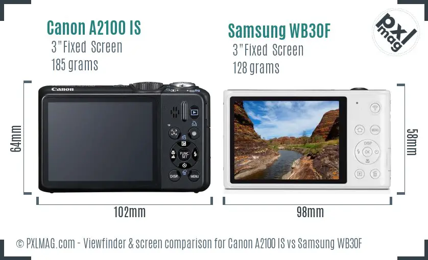 Canon A2100 IS vs Samsung WB30F Screen and Viewfinder comparison