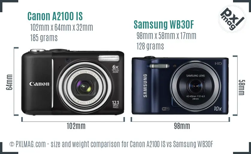 Canon A2100 IS vs Samsung WB30F size comparison