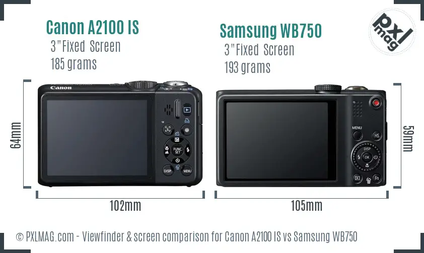 Canon A2100 IS vs Samsung WB750 Screen and Viewfinder comparison