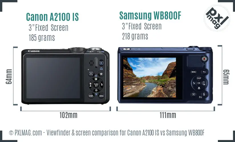 Canon A2100 IS vs Samsung WB800F Screen and Viewfinder comparison