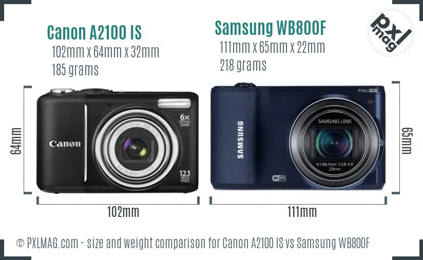 Canon A2100 IS vs Samsung WB800F size comparison