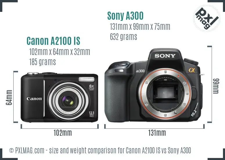Canon A2100 IS vs Sony A300 size comparison Canon A2100 IS vs Sony A300 size comparison