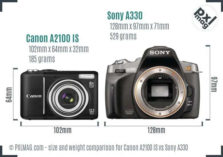 Canon A2100 IS vs Sony A330 size comparison Canon A2100 IS vs Sony A330 size comparison
