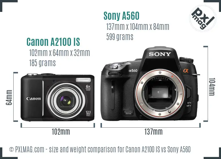 Canon A2100 IS vs Sony A560 size comparison