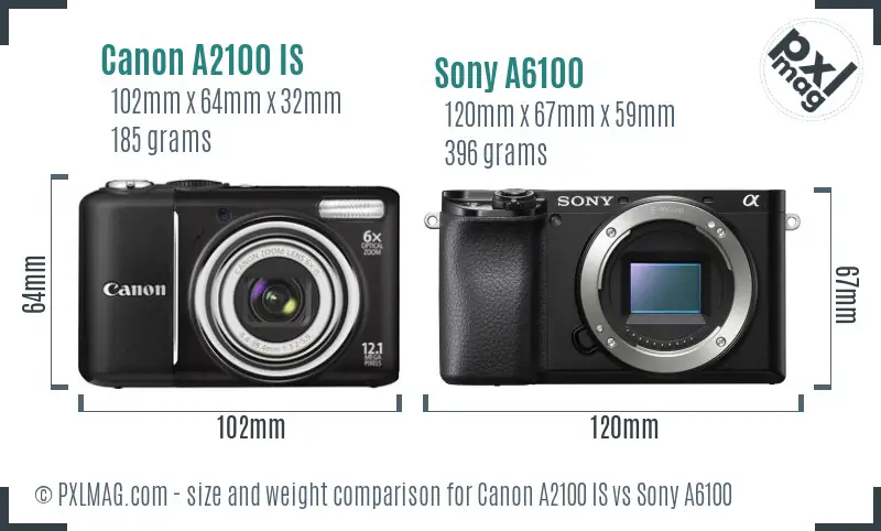 Canon A2100 IS vs Sony A6100 size comparison Canon A2100 IS vs Sony A6100 size comparison