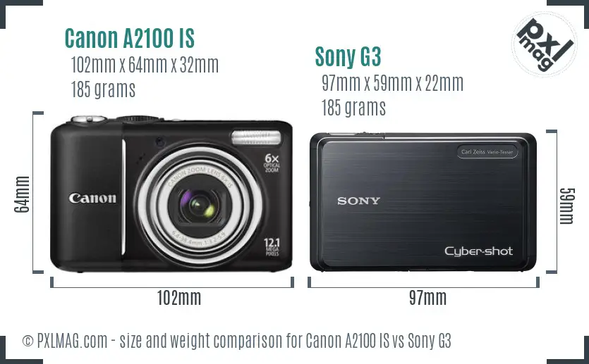 Canon A2100 IS vs Sony G3 size comparison Canon A2100 IS vs Sony G3 size comparison