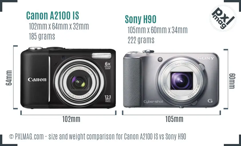 Canon A2100 IS vs Sony H90 size comparison