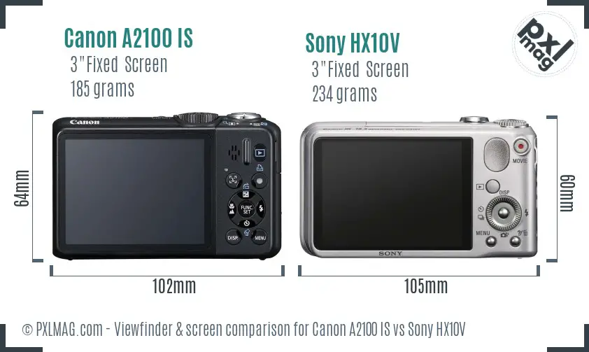 Canon A2100 IS vs Sony HX10V Screen and Viewfinder comparison