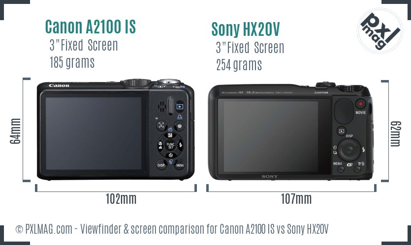 Canon A2100 IS vs Sony HX20V Screen and Viewfinder comparison