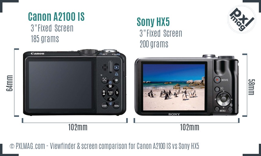 Canon A2100 IS vs Sony HX5 Screen and Viewfinder comparison