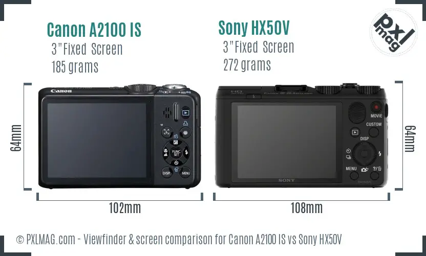 Canon A2100 IS vs Sony HX50V Screen and Viewfinder comparison