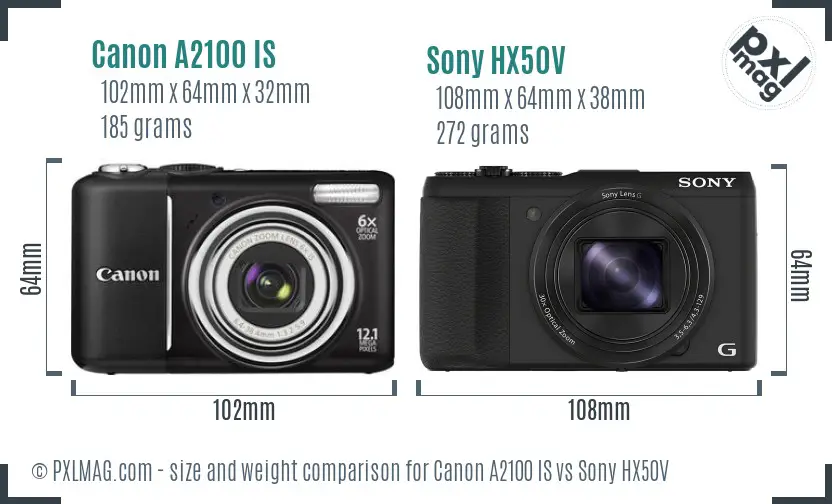 Canon A2100 IS vs Sony HX50V size comparison