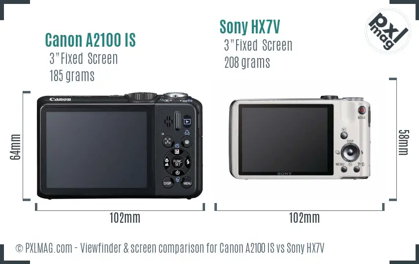 Canon A2100 IS vs Sony HX7V Screen and Viewfinder comparison