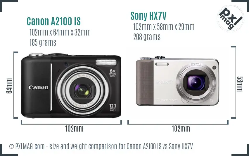 Canon A2100 IS vs Sony HX7V size comparison