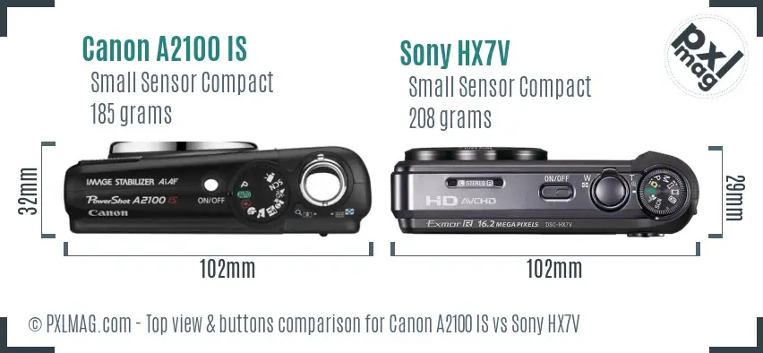 Canon A2100 IS vs Sony HX7V top view buttons comparison