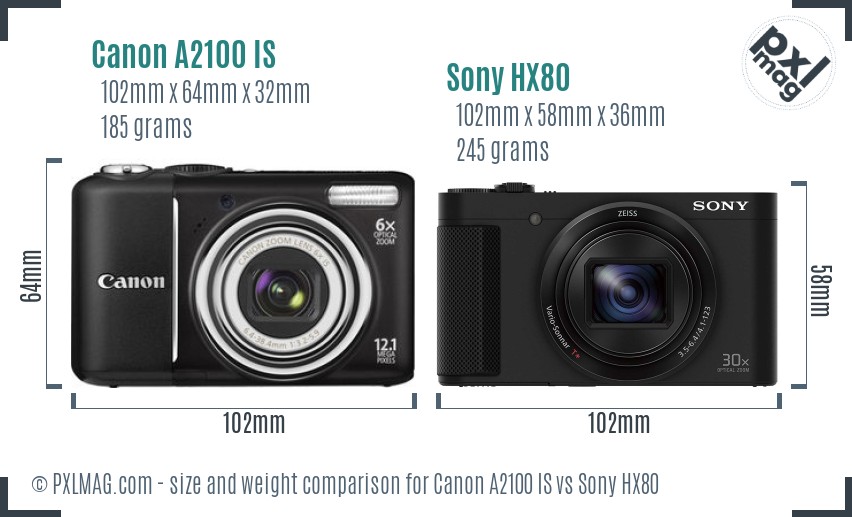 Canon A2100 IS vs Sony HX80 size comparison