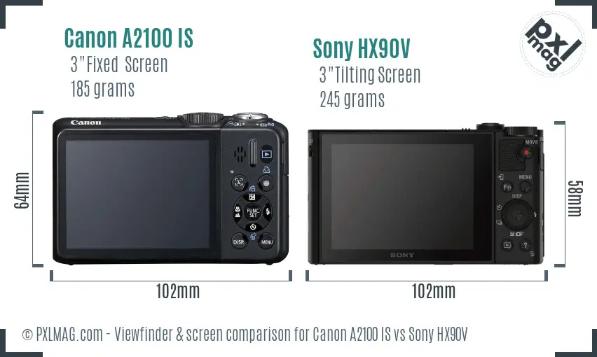 Canon A2100 IS vs Sony HX90V Screen and Viewfinder comparison Canon A2100 IS vs Sony HX90V Screen and Viewfinder comparison