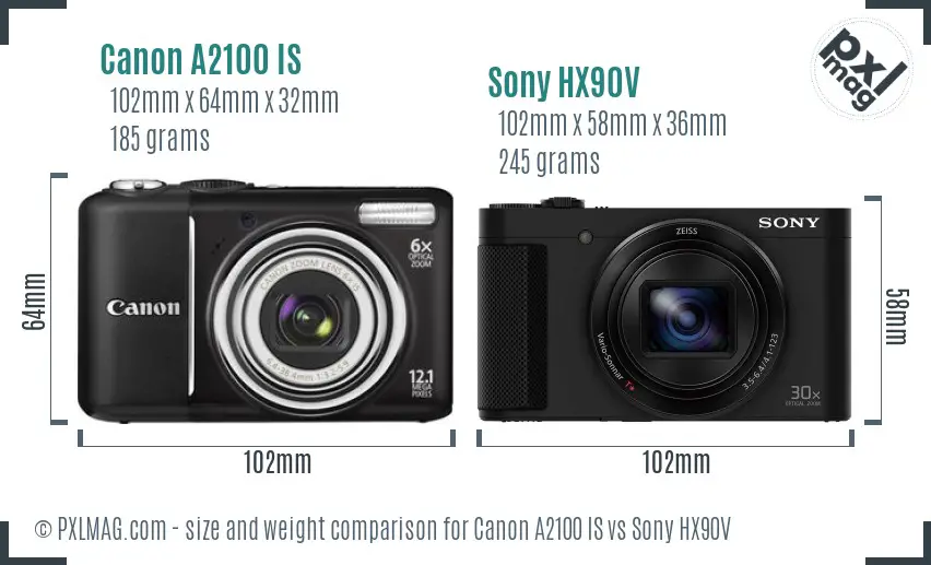 Canon A2100 IS vs Sony HX90V size comparison Canon A2100 IS vs Sony HX90V size comparison