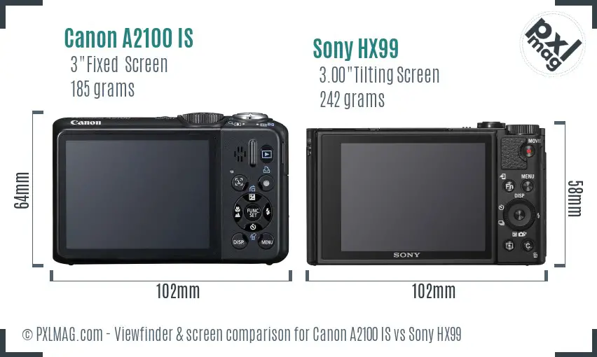 Canon A2100 IS vs Sony HX99 Screen and Viewfinder comparison Canon A2100 IS vs Sony HX99 Screen and Viewfinder comparison