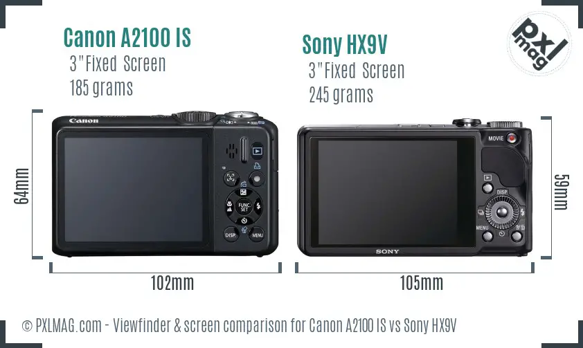 Canon A2100 IS vs Sony HX9V Screen and Viewfinder comparison