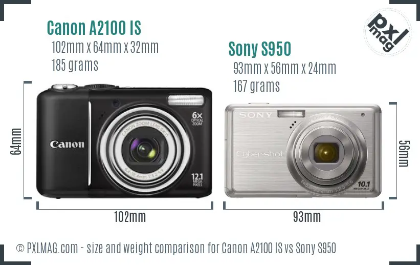 Canon A2100 IS vs Sony S950 size comparison Canon A2100 IS vs Sony S950 size comparison