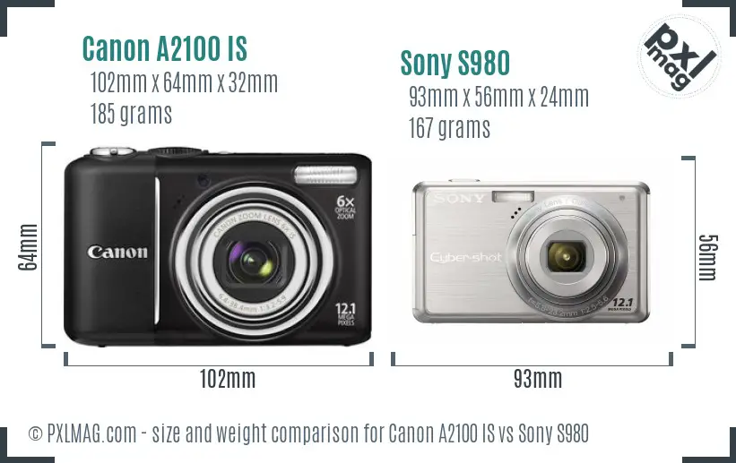 Canon A2100 IS vs Sony S980 size comparison Canon A2100 IS vs Sony S980 size comparison