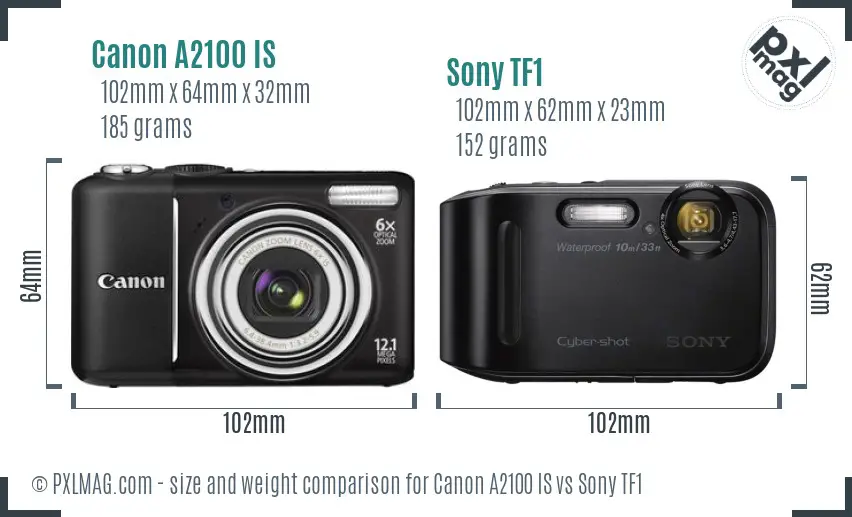 Canon A2100 IS vs Sony TF1 size comparison
