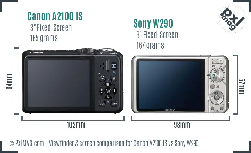 Canon A2100 IS vs Sony W290 Screen and Viewfinder comparison Canon A2100 IS vs Sony W290 Screen and Viewfinder comparison