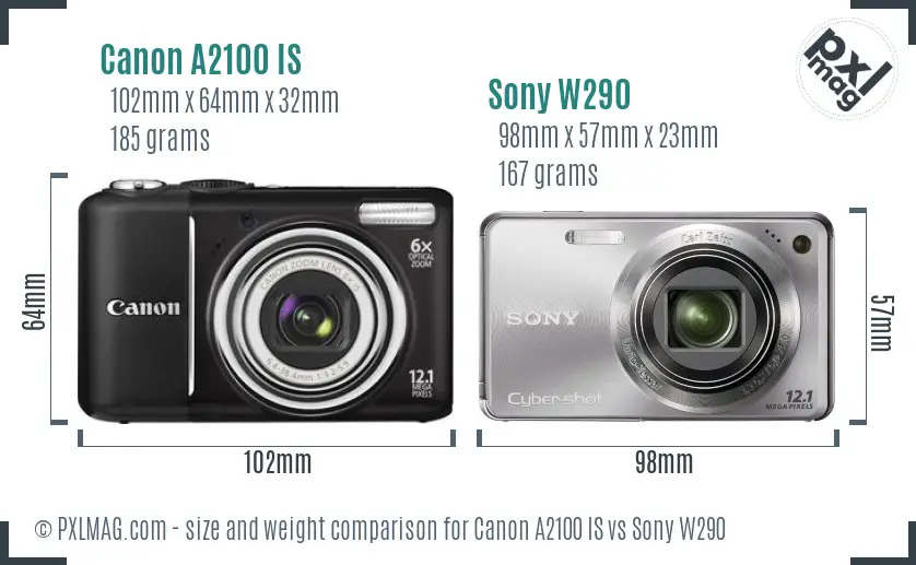 Canon A2100 IS vs Sony W290 size comparison Canon A2100 IS vs Sony W290 size comparison