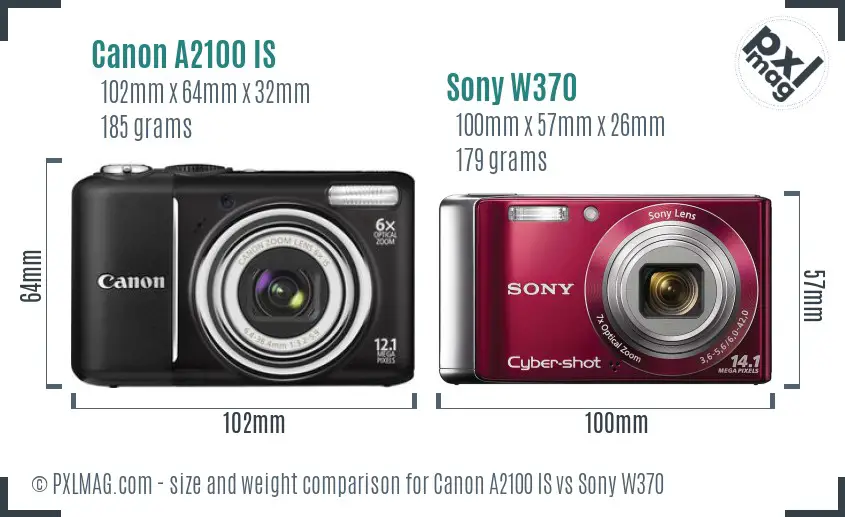 Canon A2100 IS vs Sony W370 size comparison Canon A2100 IS vs Sony W370 size comparison