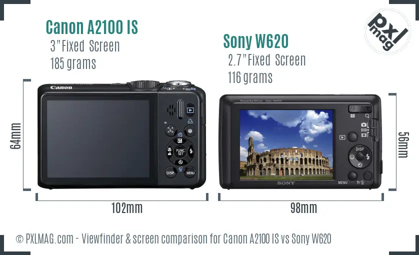Canon A2100 IS vs Sony W620 Screen and Viewfinder comparison