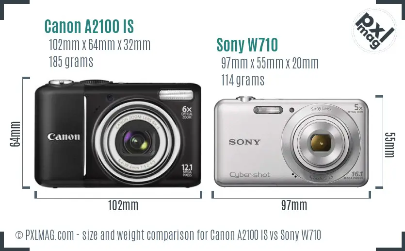 Canon A2100 IS vs Sony W710 size comparison Canon A2100 IS vs Sony W710 size comparison