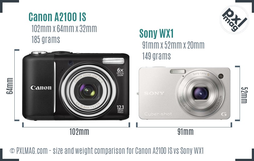 Canon A2100 IS vs Sony WX1 size comparison