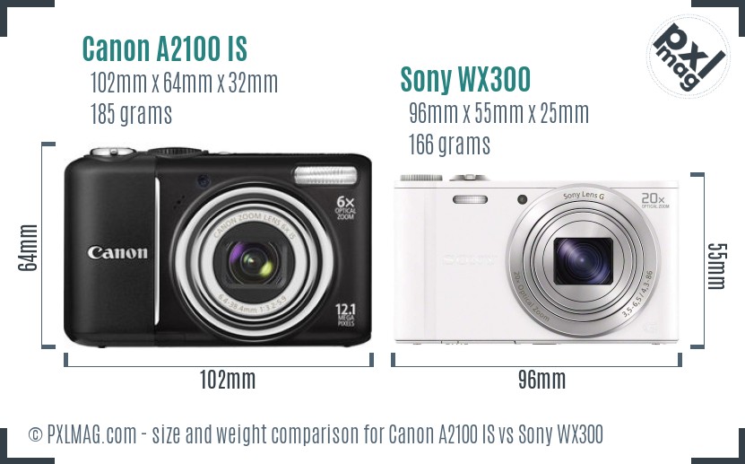 Canon A2100 IS vs Sony WX300 size comparison Canon A2100 IS vs Sony WX300 size comparison