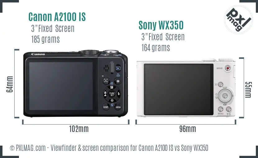 Canon A2100 IS vs Sony WX350 Screen and Viewfinder comparison