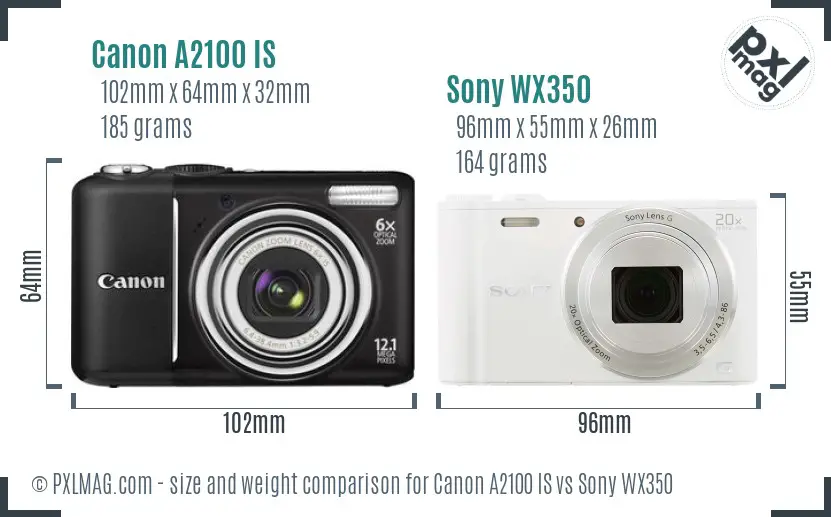 Canon A2100 IS vs Sony WX350 size comparison