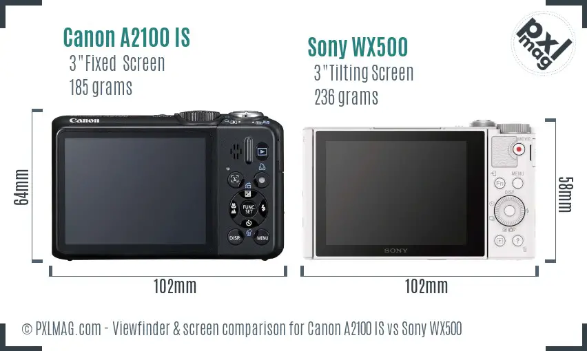 Canon A2100 IS vs Sony WX500 Screen and Viewfinder comparison