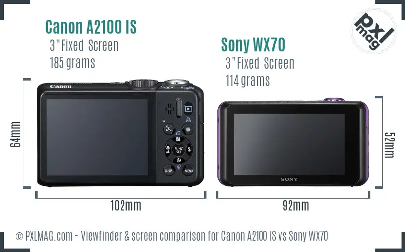 Canon A2100 IS vs Sony WX70 Screen and Viewfinder comparison