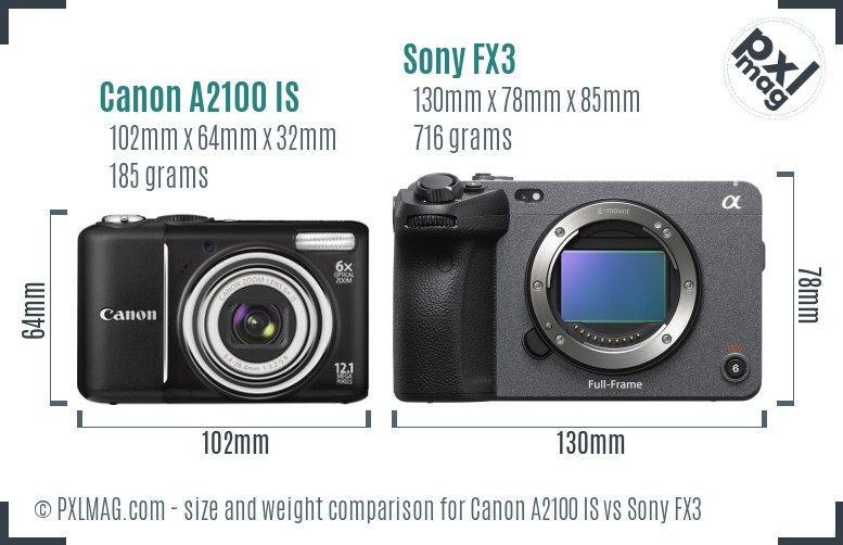 Canon A2100 IS vs Sony FX3 size comparison