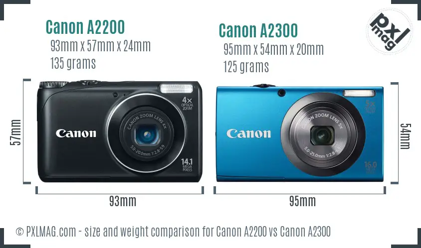 Canon A2200 vs Canon A2300 size comparison
