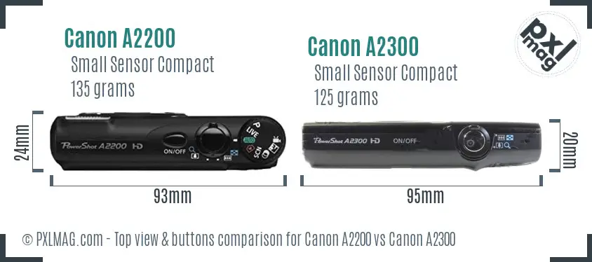 Canon A2200 vs Canon A2300 top view buttons comparison