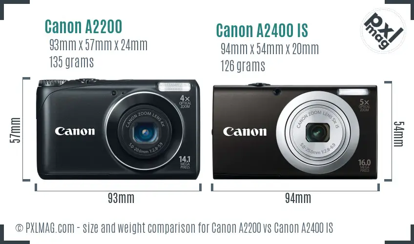 Canon A2200 vs Canon A2400 IS size comparison